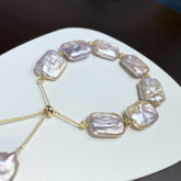 Live Streaming Hot Natural Baroque Square Bracelet Dazzling Purple Freshwater Jewelry New Mom Chain Summer Accessories