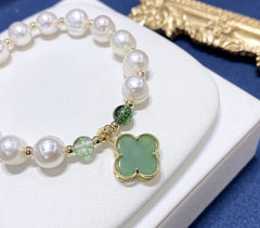 Natural Pearl Four-leaf Clover Best Friend Bracelet ins Niche Design Jewelry Sisterhood Token Internet Celebrity Bracelet