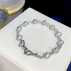 New Japanese Freshwater True Multi-colored Pearl Bracelet18K Elegant Gray Women's Jewelry Dropshipping Live Streaming