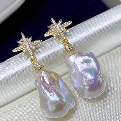 New Natural Baroque Irregular Pearl Earrings with Metallic Luster5A High-quality Earrings French Style