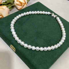 New Freshwater Pearl Necklace Choker Extremely Lustrous Near Perfect Round Comparable Akoya Enhancing Mother's Day Gift
