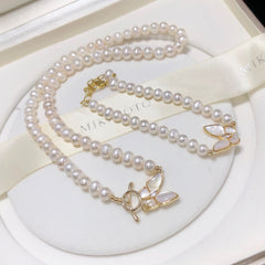 Live Broadcast Hot-Selling Natural Freshwater Pearl Set OT Butterfly Clasp Necklace Little Red Book Same Style Pearl Bracelet Baby Pearl