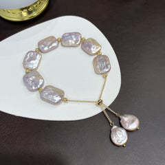 Live Streaming Hot Natural Baroque Square Bracelet Dazzling Purple Freshwater Jewelry New Mom Chain Summer Accessories