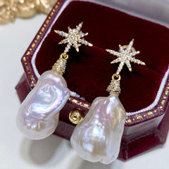 New Natural Baroque Irregular Pearl Earrings with Metallic Luster5A High-quality Earrings French Style