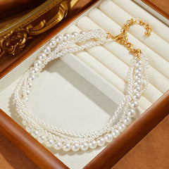 Graceful French Socialite Style Artificial Pearl Multi-layer Short Necklace Niche Design Fashion Trendy Choker for Women Elegant