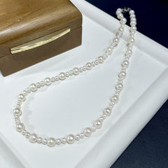 Natural Freshwater Bead Necklace for Autumn and Winter, Mom Style, Women's Sweater Chain, Layered, High-End, Elegant, Light Luxury