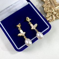 925Silver Needle Butterfly Mother-of-Pearl Freshwater Pearl Earrings for Women2023Trendy Internet Celebrity Earrings High-End Fashion Ear Jewelry