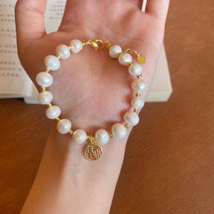 New Zhoujia Natural Freshwater Pearl Fashion Simple Bracelet with Fu Character for Women Pearl Jewelry One Piece Dropshipping