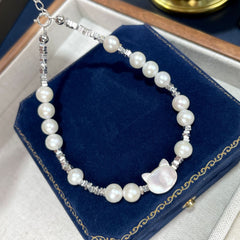 Natural Mother-of-Pearl Cat Silver Fragment Ultra-Light Bracelet for Women Summer Light Luxury Design ins Niche Bracelet