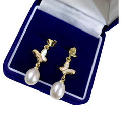 925Silver Needle Butterfly Mother-of-Pearl Freshwater Pearl Earrings for Women2023Trendy Internet Celebrity Earrings High-End Fashion Ear Jewelry