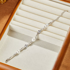 French Elegant Broken Silver Pearl Bracelet with Interspersed Pearls, Simple Starry Sky Super Shiny Versatile Stackable Matching