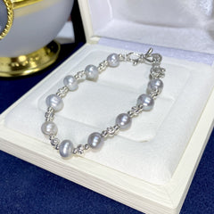 New Japanese Freshwater True Multi-colored Pearl Bracelet18K Elegant Gray Women's Jewelry Dropshipping Live Streaming