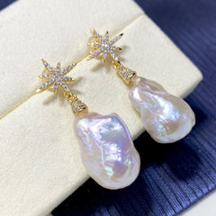 New Natural Baroque Irregular Pearl Earrings with Metallic Luster5A High-quality Earrings French Style
