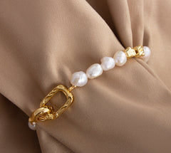 Natural Freshwater Pearl Irregular Baroque Bracelet for Women French Retro Niche Light Luxury High-end Ancient Style Jewelry