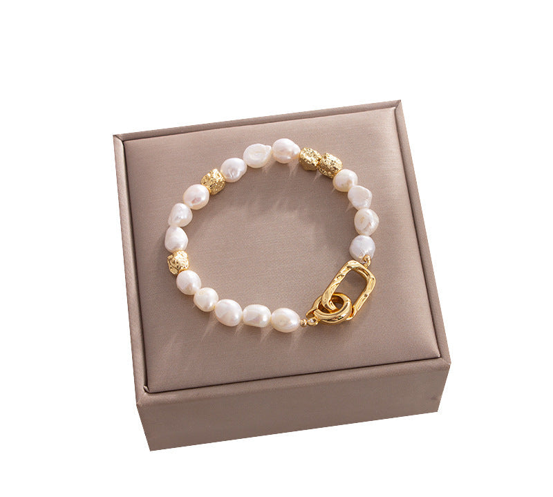 Natural Freshwater Pearl Irregular Baroque Bracelet for Women French Retro Niche Light Luxury High-end Ancient Style Jewelry