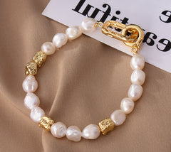 Natural Freshwater Pearl Irregular Baroque Bracelet for Women French Retro Niche Light Luxury High-end Ancient Style Jewelry