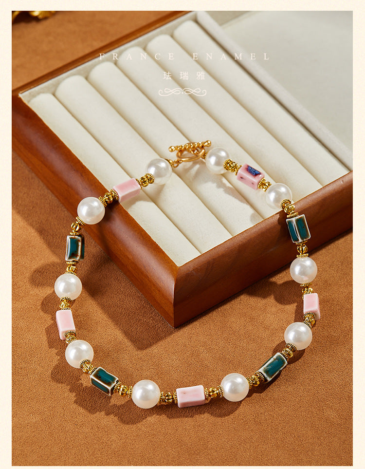 Ceramic Design Sense Vintage Necklace European and American Style Retro Necklace Niche Design Light Luxury Collarbone Chain Elegant Jewelry