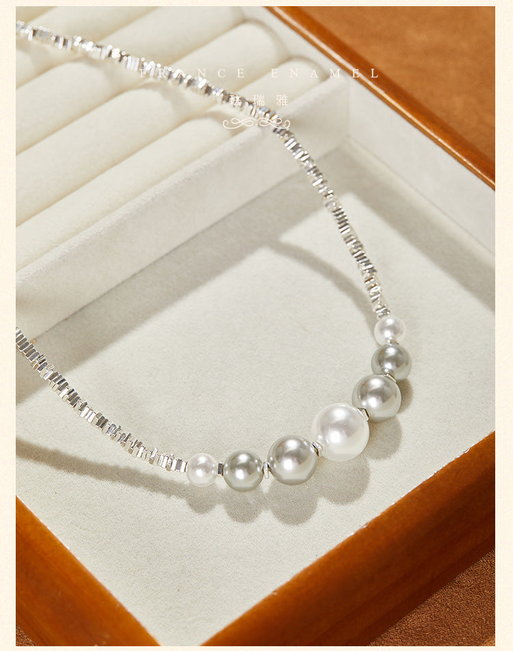 Girls Birthday Broken Silver Pearl Necklace Design Pearl Glass Beads High-end Exquisite Ladies Summer Collarbone Chain