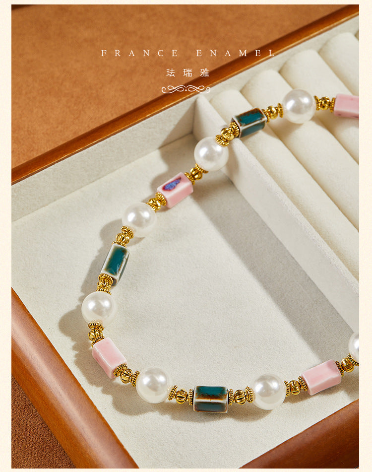 Ceramic Design Sense Vintage Necklace European and American Style Retro Necklace Niche Design Light Luxury Collarbone Chain Elegant Jewelry