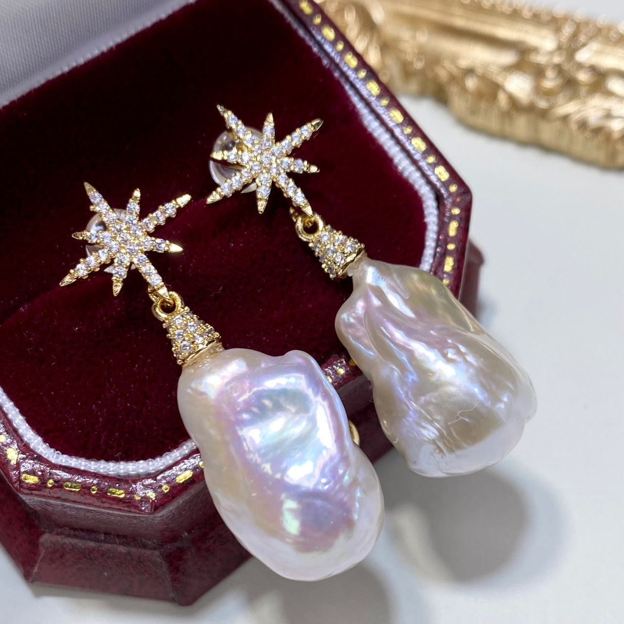 New Natural Baroque Irregular Pearl Earrings with Metallic Luster5A High-quality Earrings French Style