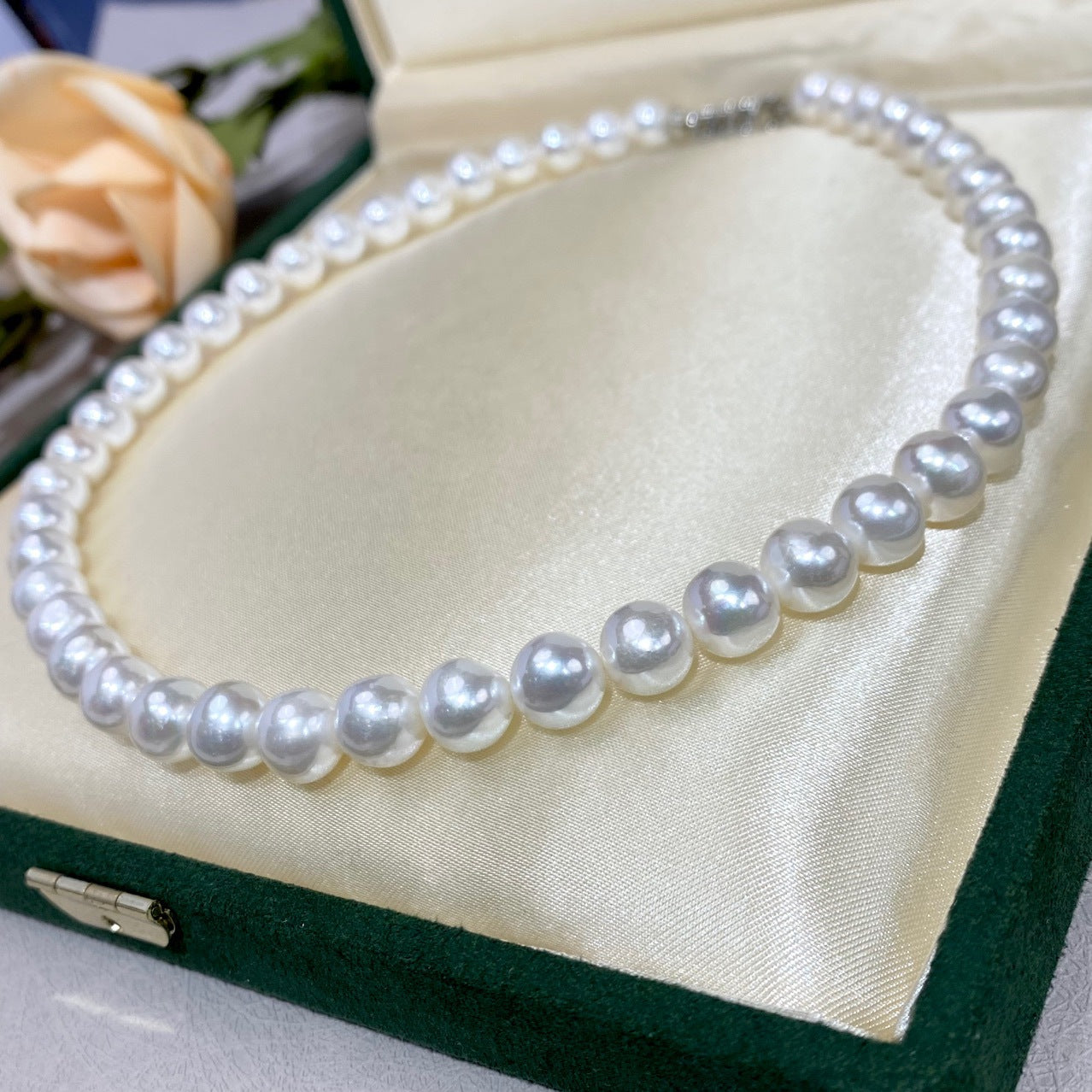 New Freshwater Pearl Necklace Choker Extremely Lustrous Near Perfect Round Comparable Akoya Enhancing Mother's Day Gift