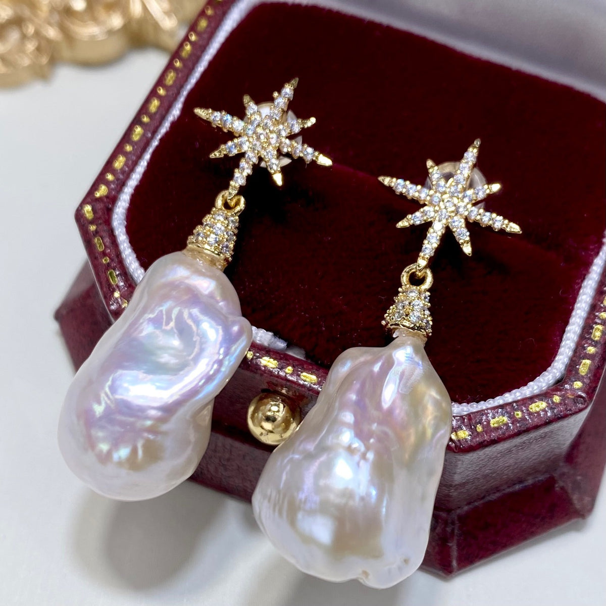 New Natural Baroque Irregular Pearl Earrings with Metallic Luster5A High-quality Earrings French Style