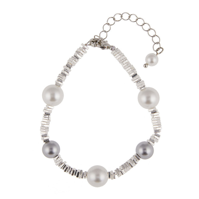 French Elegant Broken Silver Pearl Bracelet with Interspersed Pearls, Simple Starry Sky Super Shiny Versatile Stackable Matching