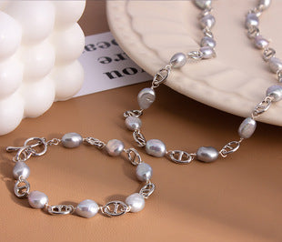 Natural Freshwater Pearl Irregular Baroque Bracelet for Women French Retro Niche Light Luxury High-end Ancient Style Jewelry