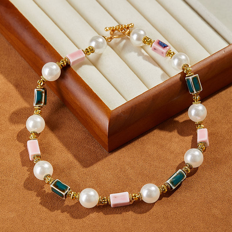 Ceramic Design Sense Vintage Necklace European and American Style Retro Necklace Niche Design Light Luxury Collarbone Chain Elegant Jewelry