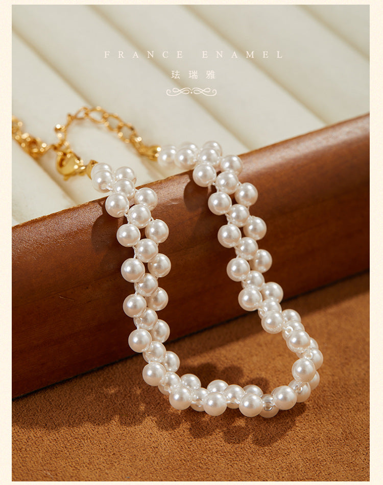 New Vintage Accessories vintage Braided Pearl Bracelet Simple Versatile Beaded Pearl Jewelry