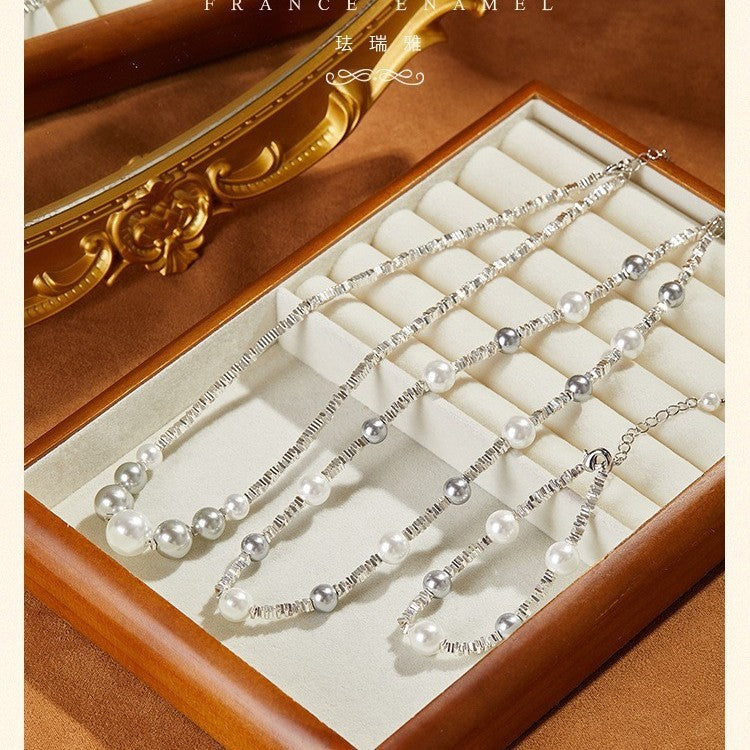 Girls Birthday Broken Silver Pearl Necklace Design Pearl Glass Beads High-end Exquisite Ladies Summer Collarbone Chain