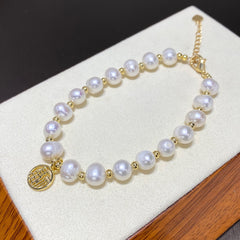 New Zhoujia Natural Freshwater Pearl Fashion Simple Bracelet with Fu Character for Women Pearl Jewelry One Piece Dropshipping