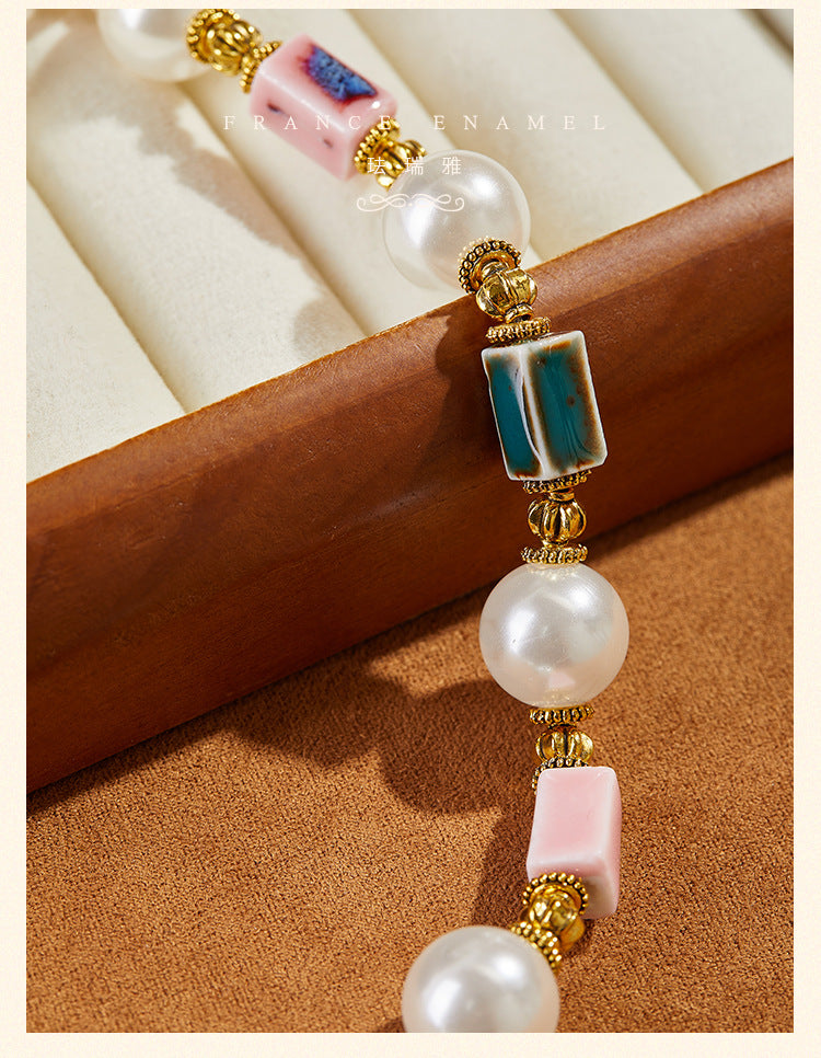 Ceramic Design Sense Vintage Necklace European and American Style Retro Necklace Niche Design Light Luxury Collarbone Chain Elegant Jewelry