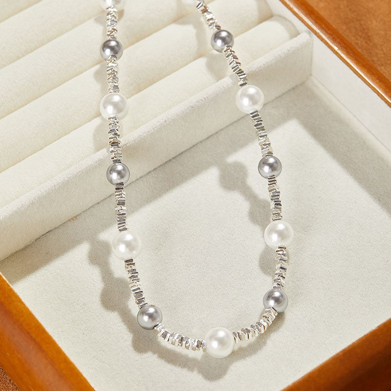 Chinese Valentine's Day Birthday Silver Coins ins Luxury Style Necklace for Women, High-End Pearl Necklace, Starry Sky Collarbone Chain