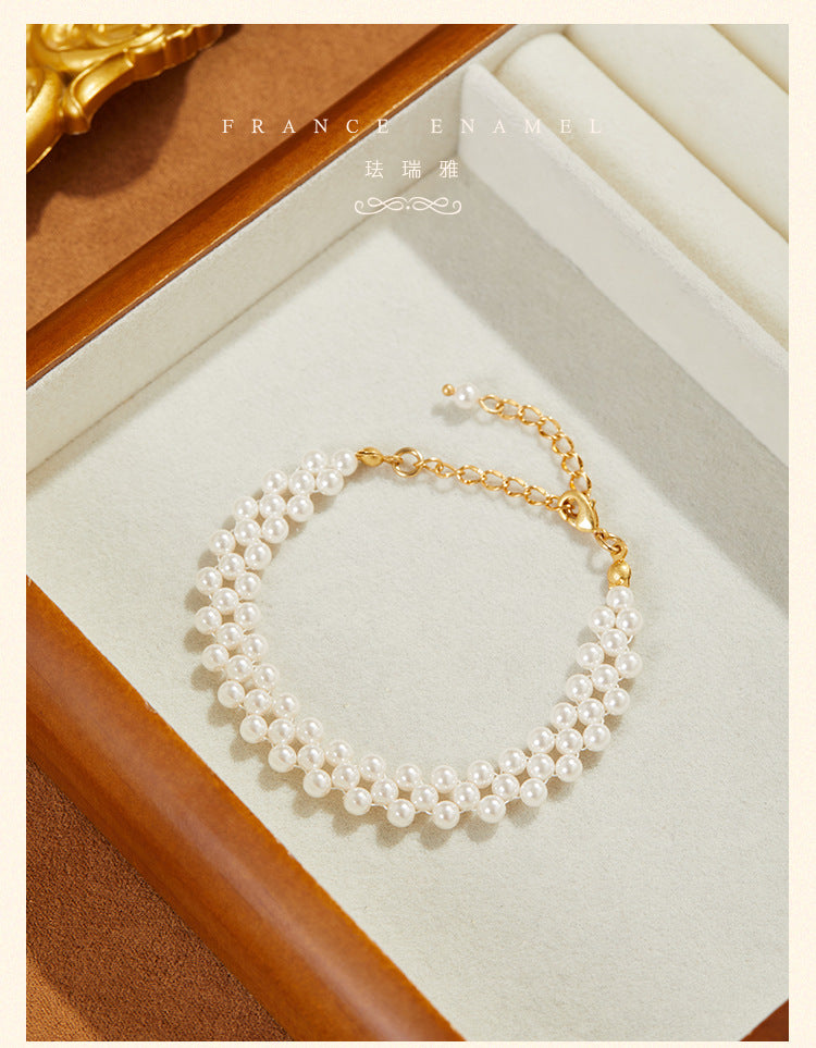 New Vintage Accessories vintage Braided Pearl Bracelet Simple Versatile Beaded Pearl Jewelry