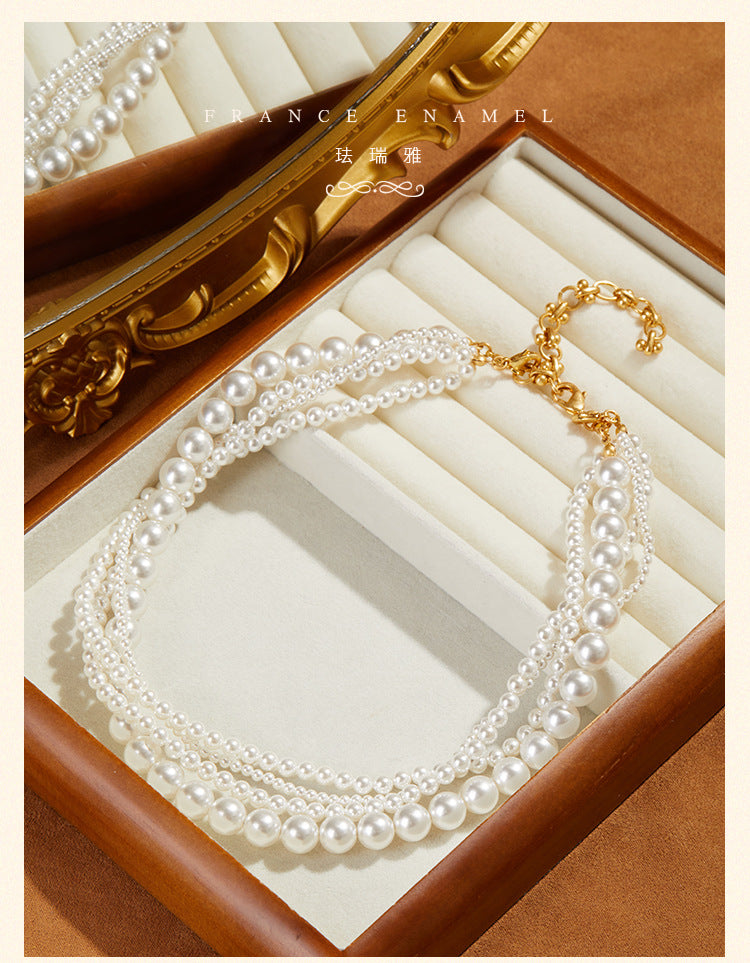 Graceful French Socialite Style Artificial Pearl Multi-layer Short Necklace Niche Design Fashion Trendy Choker for Women Elegant