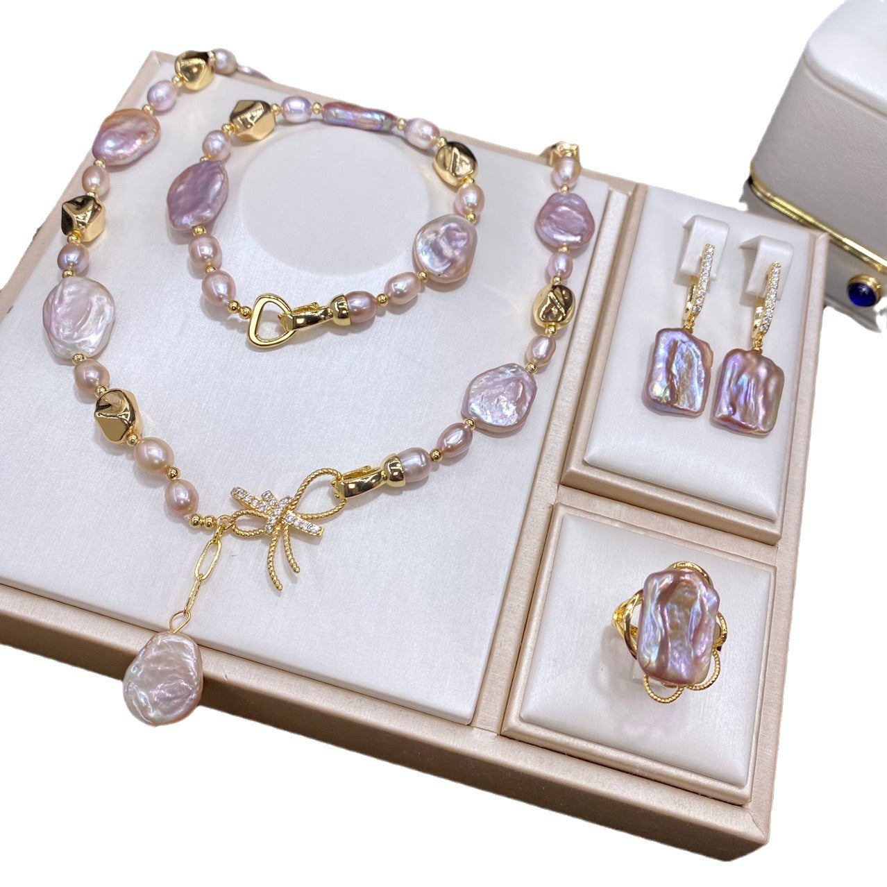 Baroque Natural Freshwater Pearl Necklace Set for Women, Unique Design Summer Bracelet, Choker, Earrings, Ring
