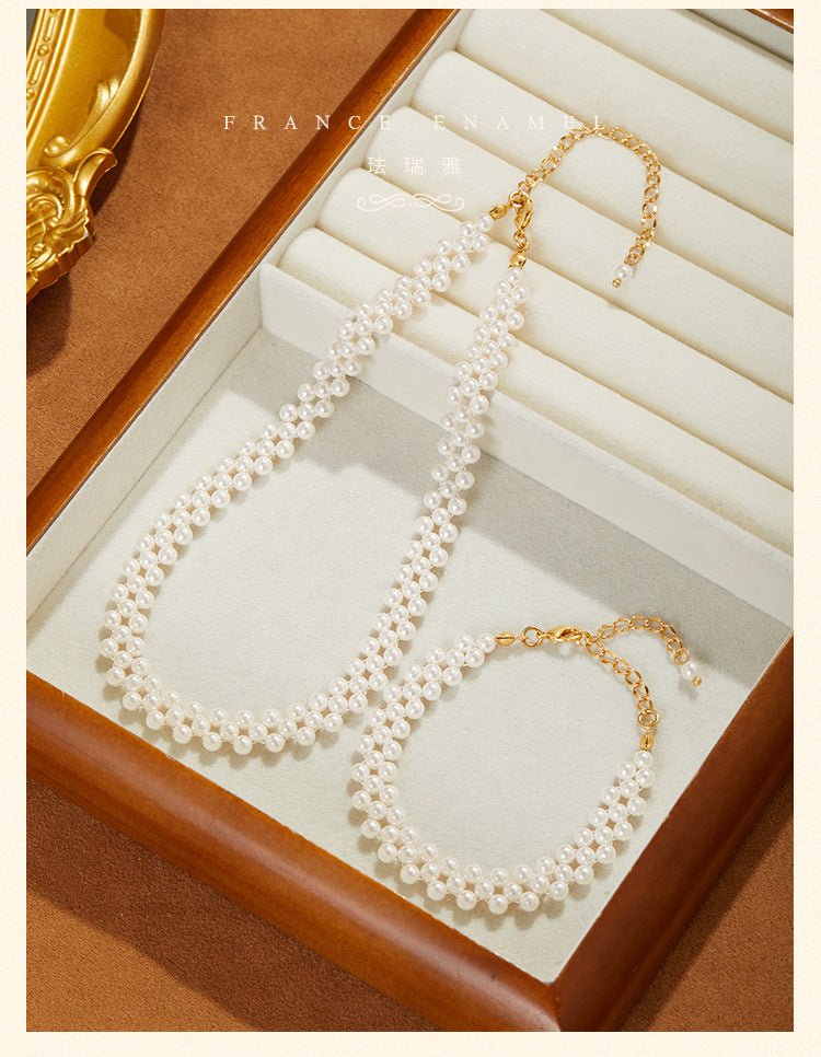 New Vintage Accessories vintage Braided Pearl Bracelet Simple Versatile Beaded Pearl Jewelry